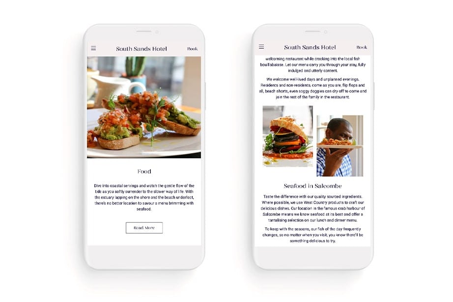 South Sands website on mobile