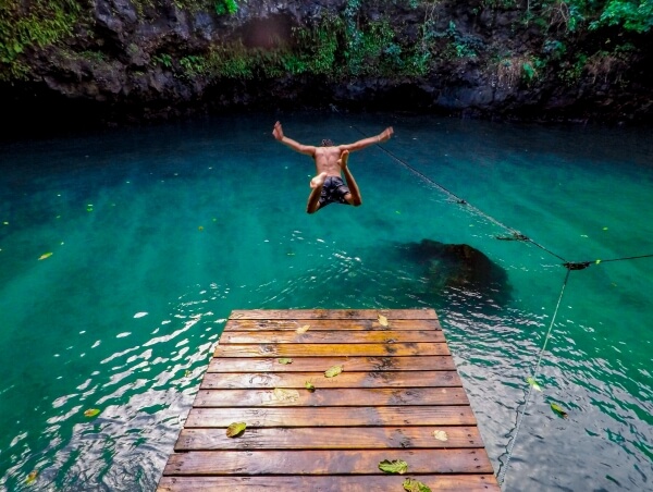 jumping into water